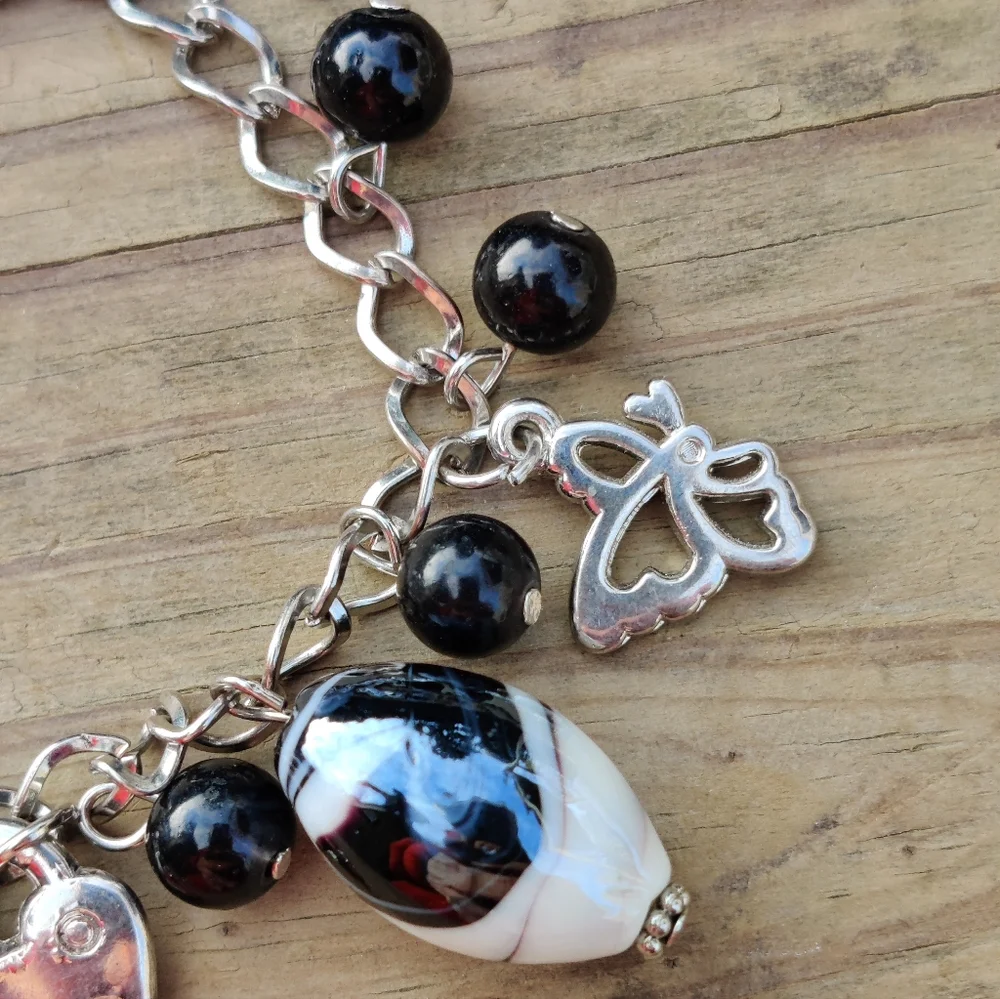 🦋 Vintage venetian glass butterfly charm bracelet - Picture 3 of 3